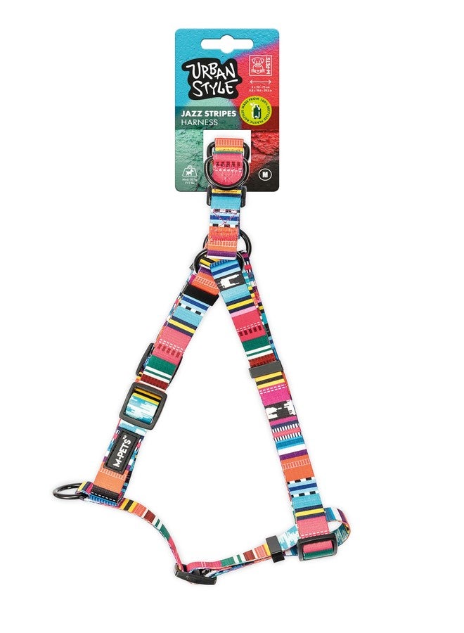 M-PETS Urban Style Jazz Stripes Harness for Medium Dogs, Adjustable Neck & Chest Fit, EcoFriendly Dog Harness, Strong Nylon Buckles, Easy to Clean, for Walking, Training & Outdoor Activities, Medium - Image 1